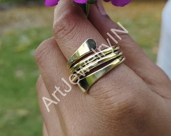 Handmade Adjustable Brass Stacking Ring: Chunky Boho Ring