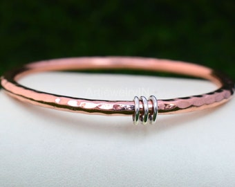 Pure Copper Bangle, Silver Link Copper Bangle, Solid Copper Hammered  Bangle, Women's Bangle, Silver Link Bangle, Link Bangle