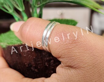 2 uds. Conjunto de anillos, anillo de plata de ley 925, anillo para mujer hecho a mano anillo liso, anillo de banda de plata joyería de regalo de cumpleaños
