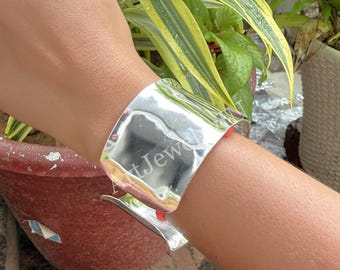 Handmade Boho Sterling Silver Cuff Bangle: Wide or Stacking