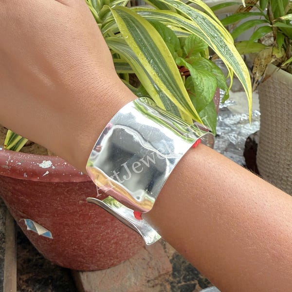 Handmade Boho Sterling Silver Cuff Bangle: Wide or Stacking
