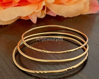 18K Gold Plated Brass Bangle Set: Minimalist Stacking Bangles