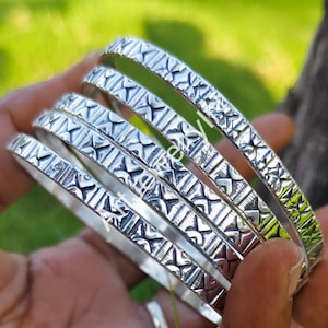 Sterling Silver Bangles, Stack Design Silver Bangles, Boho Handmade Bangles, Semanario Bangles Wide Silver Bangles,