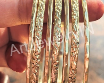 Multi Design Brass Bangles: Indian Stackable Jewelry, Set of 7