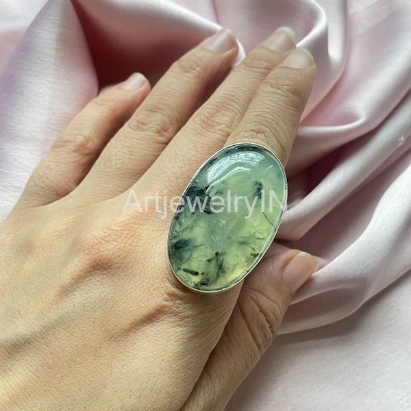 Prehnite Ring 925 Sterling Silver Ring Handmade Silver Jewelry Gemstone Ring Prehnite Jewelry Big Size Gemstone Ring