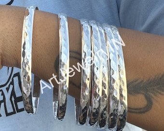 Sterling Silver Thick Stacking Bangle Set: Minimalist Silver Jewelry