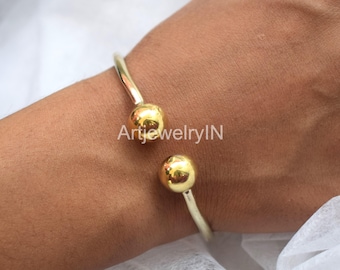 Solid Brass Beaded Ball Bangle: Minimalist Gold Cuff Bracelet