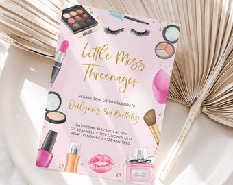 Fashion & Makeup Little Miss Threenager Invitation 3rd Birthday Invitation In My Threenager Era Invite Threenage Dream Birthday Canva, 007