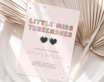 Little Miss Threenager Invitation 3rd Birthday Invitation In My Threenager Era Invite Threenage Dream Pastel Boho Daisy Birthday Canva, 007