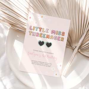 Little Miss Threenager Invitation 3rd Birthday Invitation Girl 3rd Birthday Invite Threenage Dream Pastel Boho Daisy Birthday Canva, 094