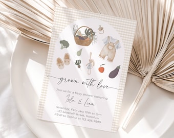 Grown With Love Baby Shower Invitation Farmers Market Baby Shower Invite Locally Grown Baby Shower Invitation Organic Veggie Canva, 093