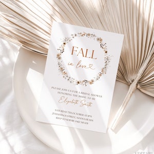 Fall In Love Bridal Shower Invitation Fall Bridal Shower Invite Autumn Bridal Shower Invitation Pumpkin Bridal Shower Invite Canva, 058