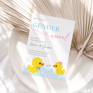 Rubber Duck Gender Reveal Invitation Waddle It Be Invitation Rubber Ducky Gender Reveal Invite Boy Or Girl He Or She Canva Template, 087