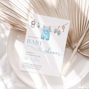 Boy Baby Clothes Baby Shower Invitation A Sweet Baby Boy Is On His Way Boho Boy Clothesline Invitation Boy Baby Shower Invite Canva, 096