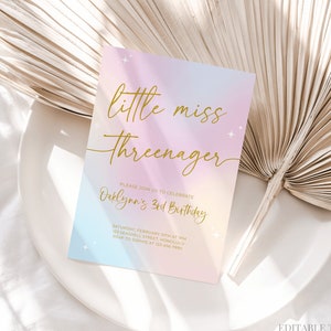 Little Miss Threenager Invitation 3rd Birthday Invitation Girl 3rd Birthday Invite Threenage Dream Pastel Boho Daisy Birthday Canva, 094