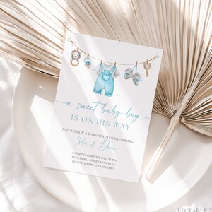 Boy Baby Clothes Baby Shower Invitation A Sweet Baby Boy Is On His Way Boho Boy Clothesline Invitation Boy Baby Shower Invite Canva, 096