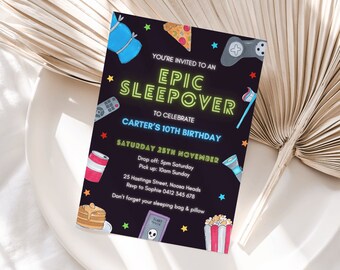 Boy Sleepover Birthday Party Invitation Video Game Party Invite Boy Sleepover Invite Boy Sleepover Invitation Boy Slumber Party Canva, 074