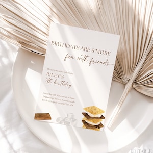 S’mores Geburtstagseinladung Smores Geburtstags-Einladung S’mores Lagerfeuer Geburtstag Smore Spaß mit Freunden Camping Marshmallows braten Canva, 072
