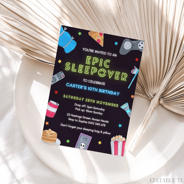 Boy Sleepover Birthday Party Invitation Video Game Party Invite Boy Sleepover Invite Boy Sleepover Invitation Boy Slumber Party Canva, 074