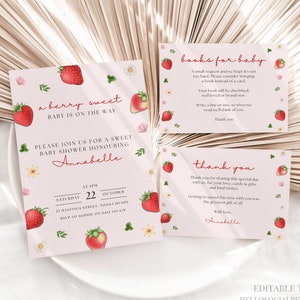 Strawberry Baby Shower Invitation Suite Berry Sweet Baby Shower Invitation Strawberry Baby Shower Invite Set Berry Sweet Invite Canva, 015