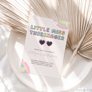 Little Miss Threenager Invitation 3rd Birthday Invitation Girl 3rd Birthday Invite Threenage Dream Pastel Boho Daisy Birthday Canva, 094
