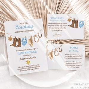 EDITABLE Little Cowboy Baby Shower Invitation Set Country Western Wild West Baby Shower Invite Bundle Rodeo Thank You Card Canva, 035