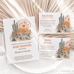 EDITABLE Little Cowboy Baby Shower Invitation Set Country Western Wild West Baby Shower Invite Bundle Rodeo Thank You Card Canva, 035