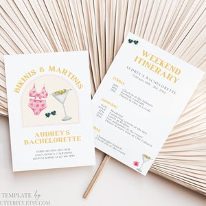 Bikinis And Martinis Bachelorette Invitation Itinerary Martinis And Bikinis Bachelorette Invitation Itinerary Hens Weekend Canva, 092