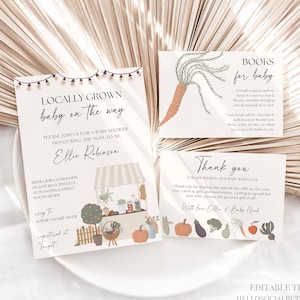 EDITABLE Locally Grown Baby Shower Invitation Farmers Market Baby Shower Invite Organic Baby Couple Shower Canva Template Country Baby, 028