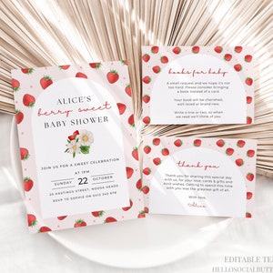 Strawberry Baby Shower Invitation Suite Berry Sweet Baby Shower Invitation Strawberry Baby Shower Invite Set Berry Sweet Invite Canva, 015