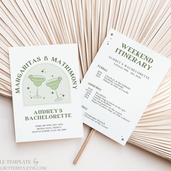 Margs and Matrimony Bachelorette Invitation Itinerary Margaritas and Matrimony Bachelorette Invitation Itinerary Hens Weekend Canva, 091