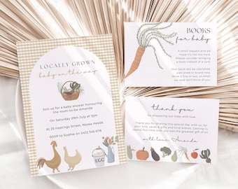 EDITABLE Locally Grown Baby Shower Invitation Farmers Market Baby Shower Invite Organic Baby Couple Shower Canva Template Country Baby, 028