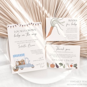 EDITABLE Locally Grown Baby Shower Invitation Farmers Market Baby Shower Invite Organic Baby Couple Shower Canva Template Country Baby, 028