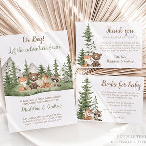 EDITABLE Let The Adventure Begin Baby Shower Invitation Adventure Awaits Invite Woodland Baby Shower Wild Forest Mountain Baby Shower, 031