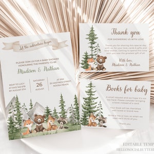 EDITABLE Let The Adventure Begin Baby Shower Invitation Adventure Awaits Invite Woodland Baby Shower Wild Forest Mountain Baby Shower, 031