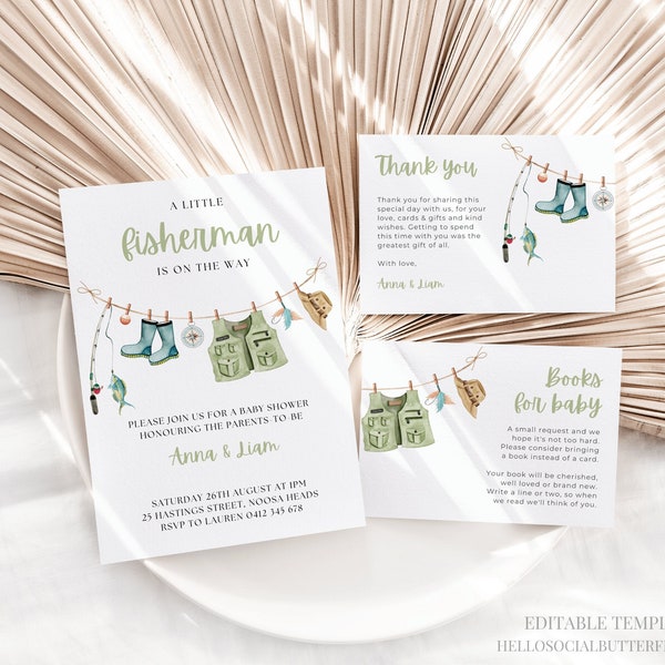 Fishing Baby Shower Invitation Set Fisherman Baby Shower Invite Bundle A Little Fisherman Is On The Way Reel Excited Gone Fishing, 048