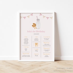 Milk And Cookies Birthday Milestone Sign Milk And Cookies 1st Birthday Milestone Board Milk And Cookies Milestone Poster Canva Template, 030