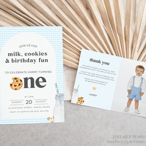 EDITABLE Milk And Cookies Invitation Milk & Cookies Birthday Invite Milk And Cookies Thank You Card With Photo Canva Template, 030