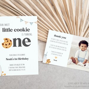 EDITABLE Milk And Cookies Invitation Milk & Cookies Birthday Invite Milk And Cookies Thank You Card With Photo Canva Template, 030