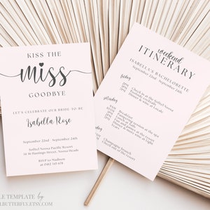 EDITABLE Kiss The Miss Goodbye Invitation Kiss The Miss Goodbye Bachelorette Invite With Weekend Itinerary Kiss The Miss Goodbye Hens, 032