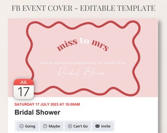 EDITABLE Facebook Bridal Shower Event Cover Template, Wavy Hens, Wavy Bachelorette Party, Facebook Hens/Bridal Shower Invitation, 002