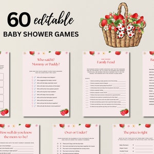 Strawberry Baby Shower Games Bundle Berry Sweet Baby Shower Games Bundle Editable Baby Shower Game Pack Canva Strawberry Baby Shower, 015
