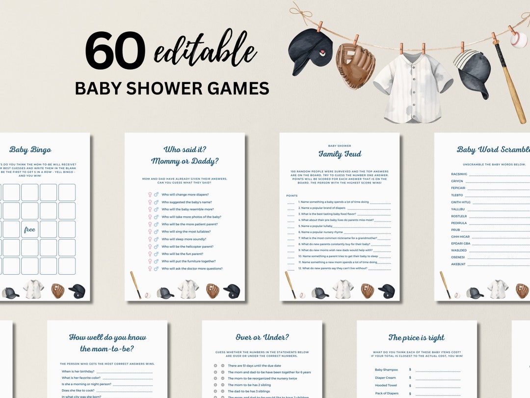 Baseball Baby Shower Games and Signs Bundle A Little Slugger is on the ...