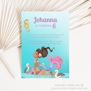 EDITABLE Mermaid Birthday Invitation, Little Mermaid Invitation, Mermaid Invite, Mermaid Invitation, Mermaid Party Canva, 019