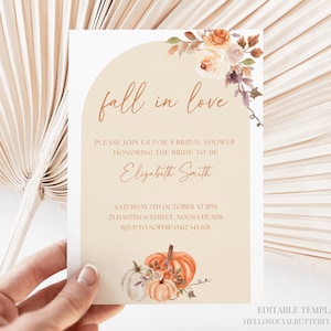 Fall In Love Bridal Shower Invitation Fall Bridal Shower Invite Autumn Bridal Shower Invitation Pumpkin Bridal Shower Invite Canva, 058