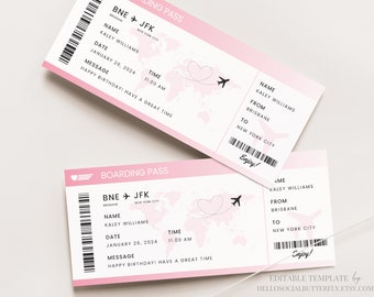 Pink Boarding Pass Pink Trip Ticket Pink Surprise Trip Gift Ticket Pink Vacation Ticket Pink Holiday Ticket Pink Plane Ticket Canva, 078