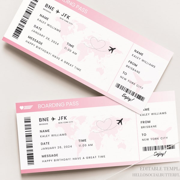 Pink Boarding Pass Pink Trip Ticket Pink Surprise Trip Gift Ticket Pink Vacation Ticket Pink Holiday Ticket Pink Plane Ticket Canva, 078
