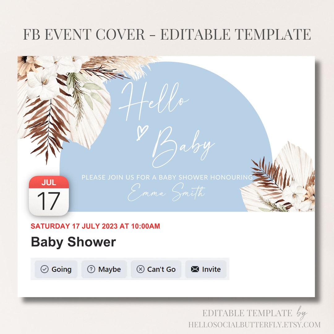 EDITABLE Facebook Baby Shower Event Cover Template Boho Arch Etsy