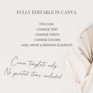 K&ouml;nnte beinhalten: Eine digitale Designvorlage mit dem Text "FULLY EDITABLE IN CANVA". Der Text darunter besagt, dass Sie Text, Schriftarten und Farben &auml;ndern und Elemente hinzuf&uuml;gen, verschieben und entfernen k&ouml;nnen. Der Text unten lautet "Canva Template only. No printed items included."