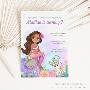 EDITABLE Mermaid Birthday Invitation, Little Mermaid Invitation, Mermaid Invite, Mermaid Invitation, Mermaid Party Canva, 019